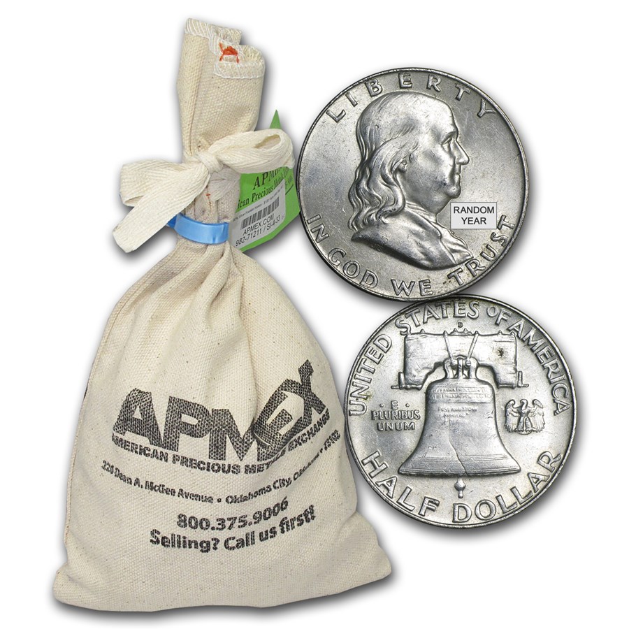 90% Silver Franklin Half-Dollars $100 Face Value Bag AU