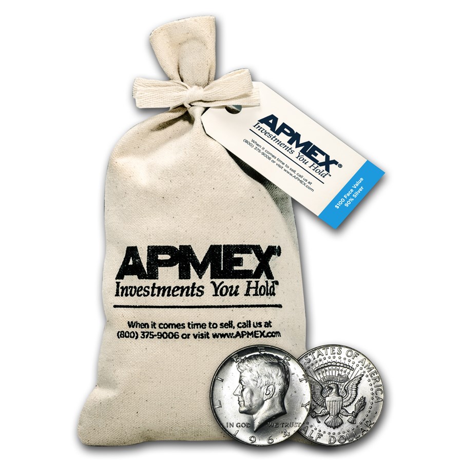 90% Silver Kennedy Half-Dollars $100 Face Value Bag BU (1964)