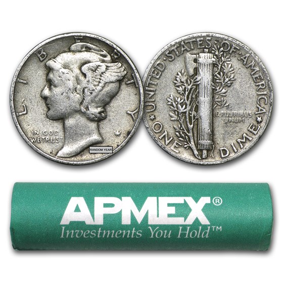 90% Silver Mercury Dime 50-Coin Roll Avg Circ 90% Silver Mercury Dime 50-Coin Roll Avg Circ