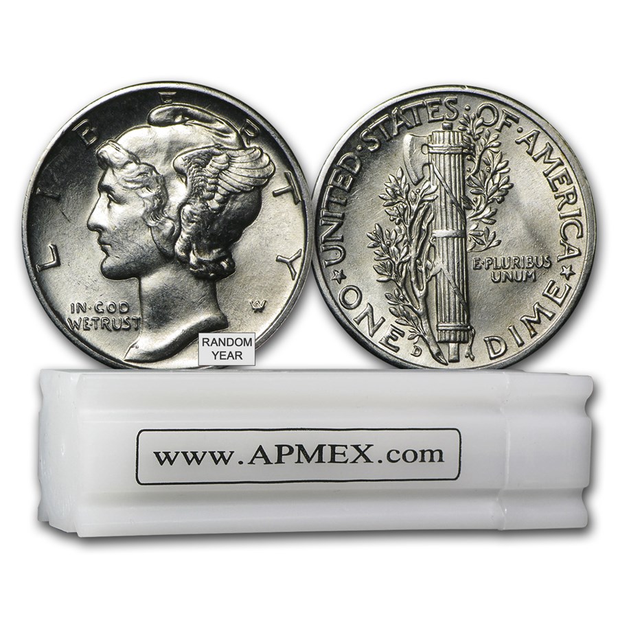 90% Silver Mercury Dime 50-Coin Roll BU (Random Years)