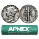 90% Silver Mercury Dime 50-Coin Roll XF