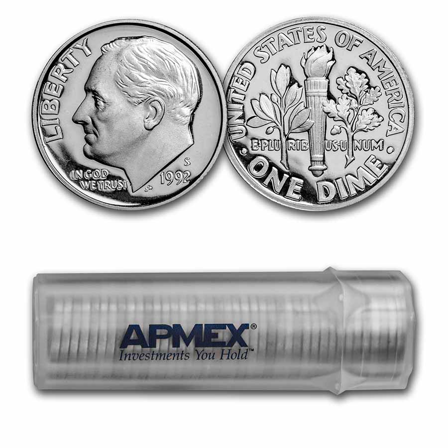 Average Circulated 50 Coins 1964 D Roosevelt Dime Roll 90% Silver 
