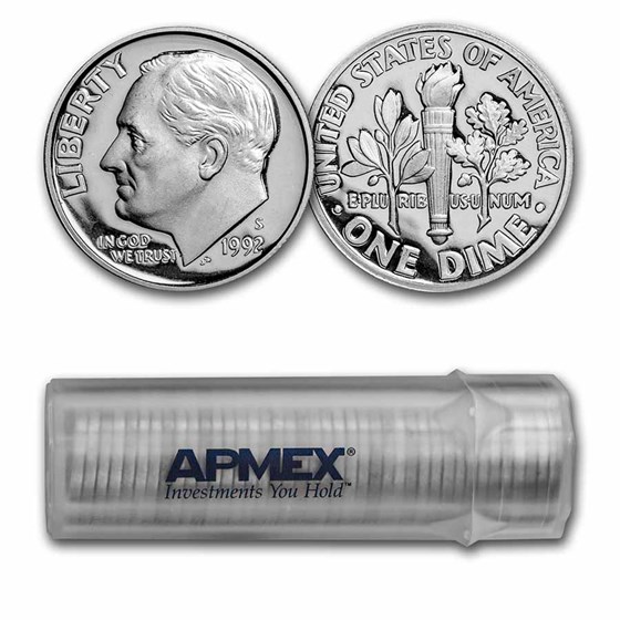 90% Silver Roosevelt Dimes 50-Coin Roll Proof
