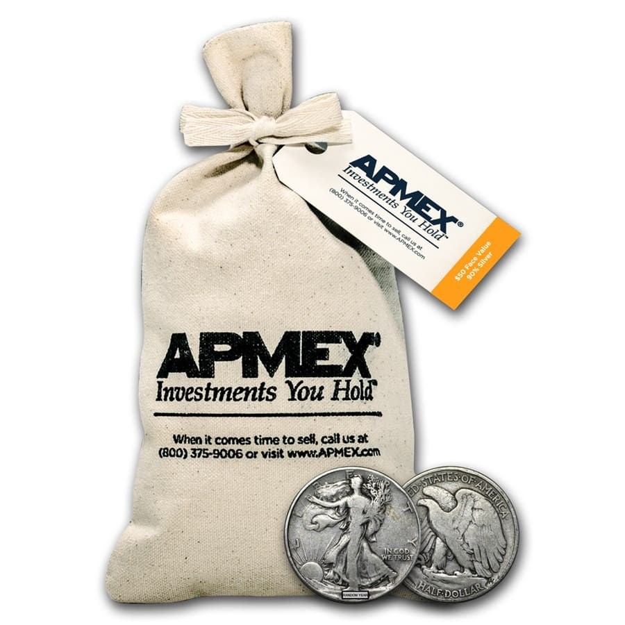 90% Silver Walking Liberty Half Dollars $50 Face Value Bag