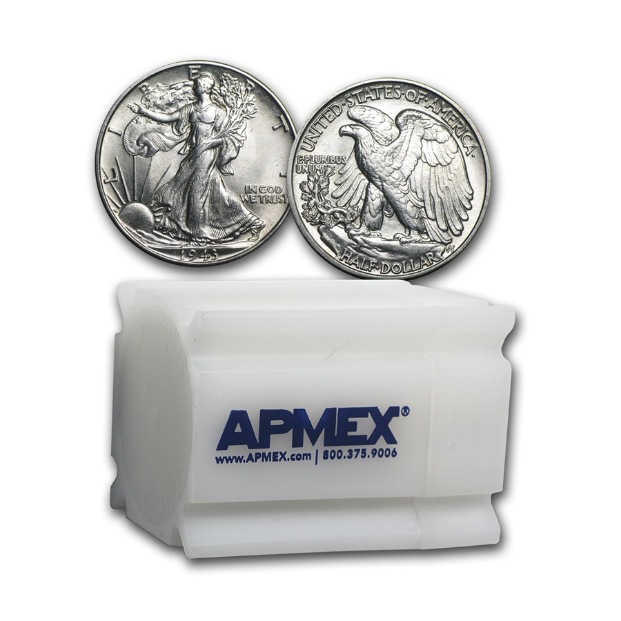 90% Silver Walking Liberty Halves $10 20-Coin Roll BU