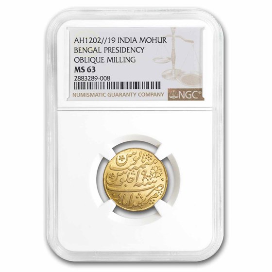 AH 1202//19 India-British Gold Mohur Bengal Presidency MS-63 NGC AH 1202//19 India-British Gold Mohur Bengal Presidency MS-63 NGC