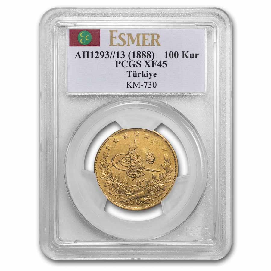 AH 1293//13 (1888) Turkey Gold 100 Kurush XF-45 PCGS
