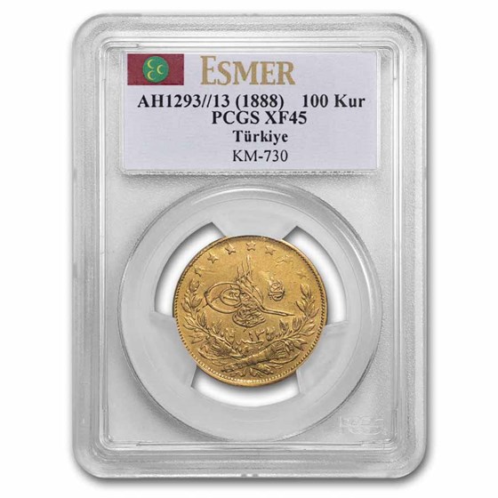 AH 1293//13 (1888) Turkey Gold 100 Kurush XF-45 PCGS AH 1293//13 (1888) Turkey Gold 100 Kurush XF-45 PCGS