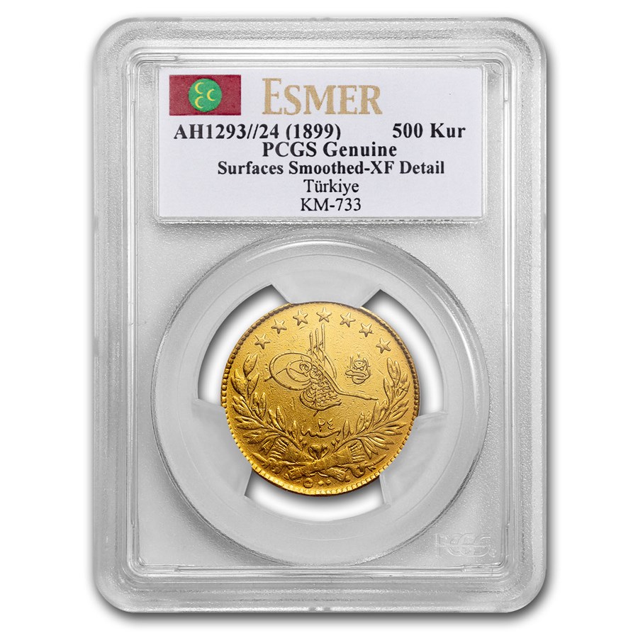 AH 1293//24 (1899) Turkey Gold 500 Kurush XF Details PCGS