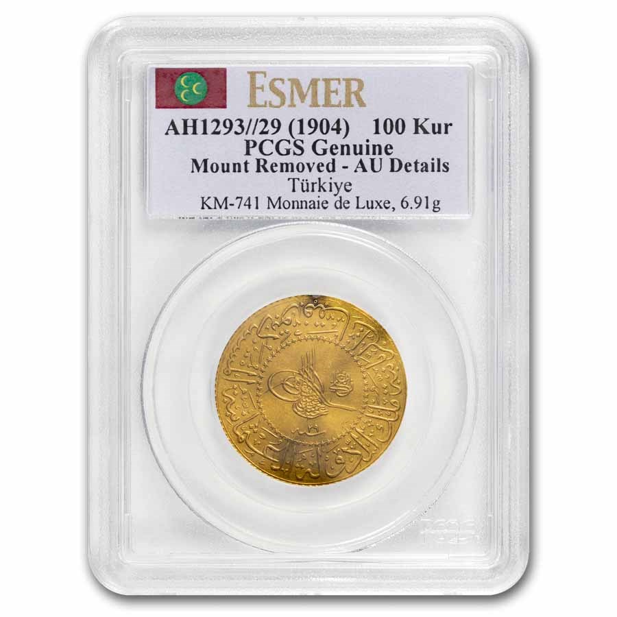 AH 1293//29 (1904) Turkey Gold 100 Kurush AU Details PCGS