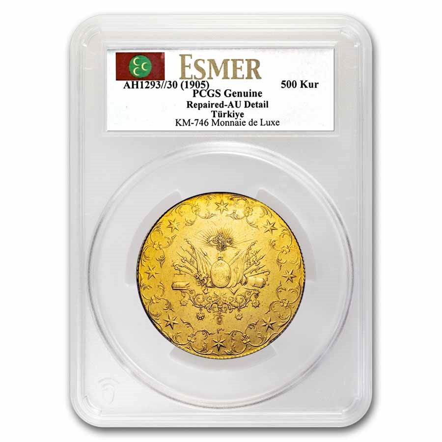 AH 1293//30 (1905) Turkey Gold 500 Kurush De Luxe AU Details PCGS