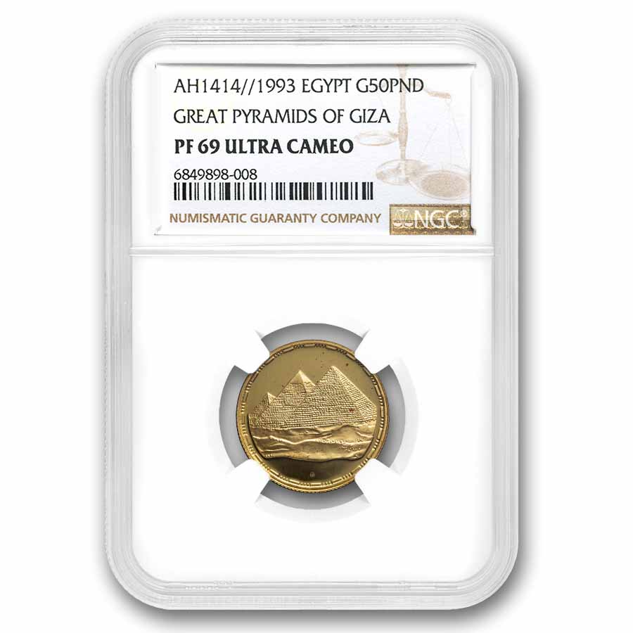 AH/1414/1993 Egypt Proof Gold 50 Pounds Giza Pyramids PF-69 NGC