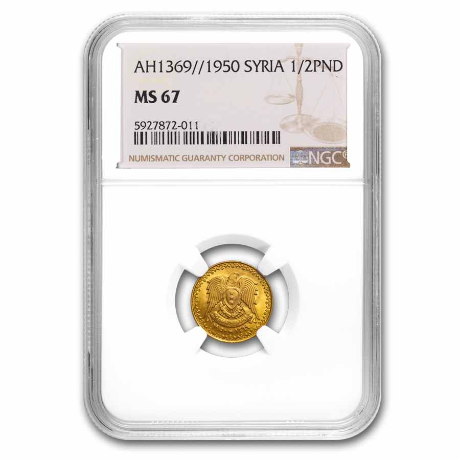 Buy AH1369/1950 Syria Gold 1/2 Pound MS-67 NGC | APMEX
