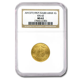 Buy AH1377/1957 Saudi Arabia Gold Guinea MS-62 NGC | APMEX