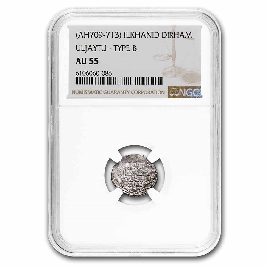(AH709-713) Ilkhanate Mongols Silver Dirham AU-55 NGC