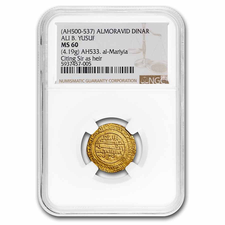 Almoravid Dynasty Gold Dinar (AH500-537) MS-60 NGC