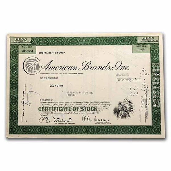 American Brands, Inc. Stock Certificate (Green) American Brands, Inc. Stock Certificate (Green)
