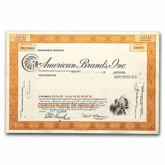 American Brands, Inc. Stock Certificate (Orange) American Brands, Inc. Stock Certificate (Orange)