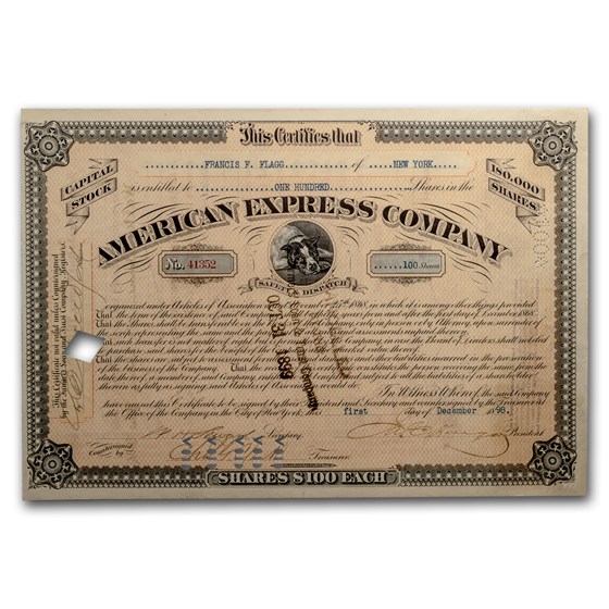 American Express Stock Cert. (Signed by James C. Fargo - 1898)