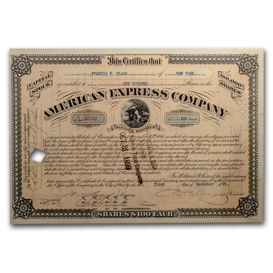 American Express Stock Cert. (Signed by James C. Fargo - 1898) American Express Stock Cert. (Signed by James C. Fargo - 1898)