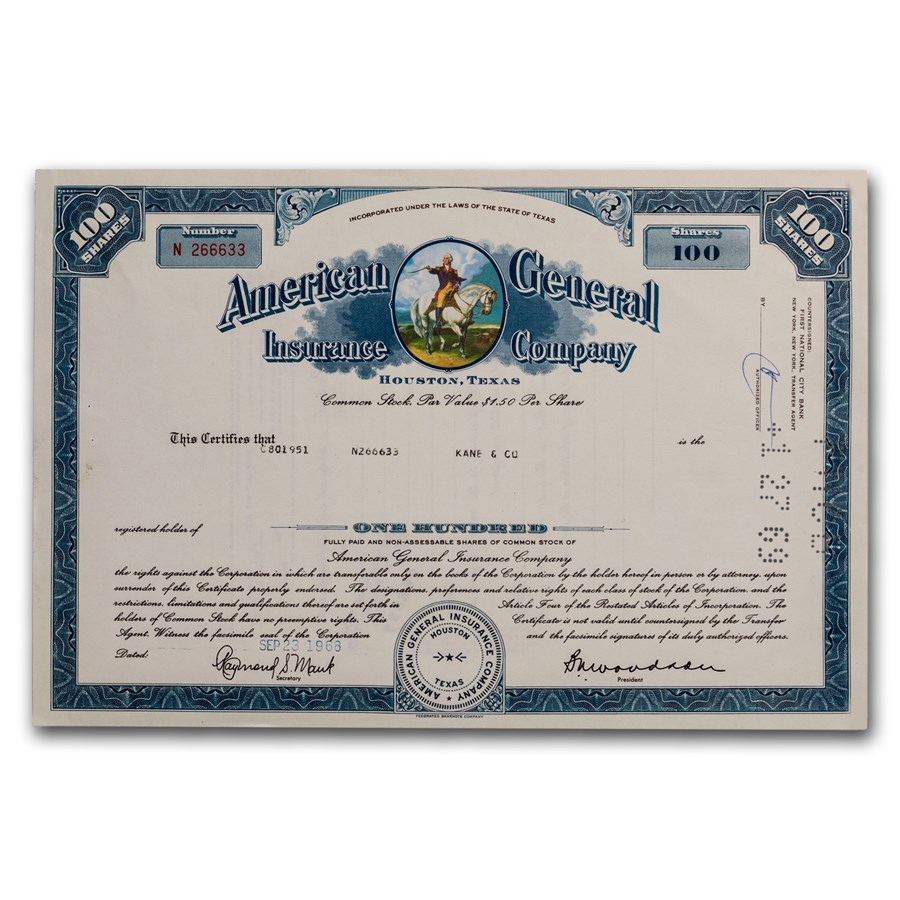 American General Insurance Co + Print of Vignette Stock
