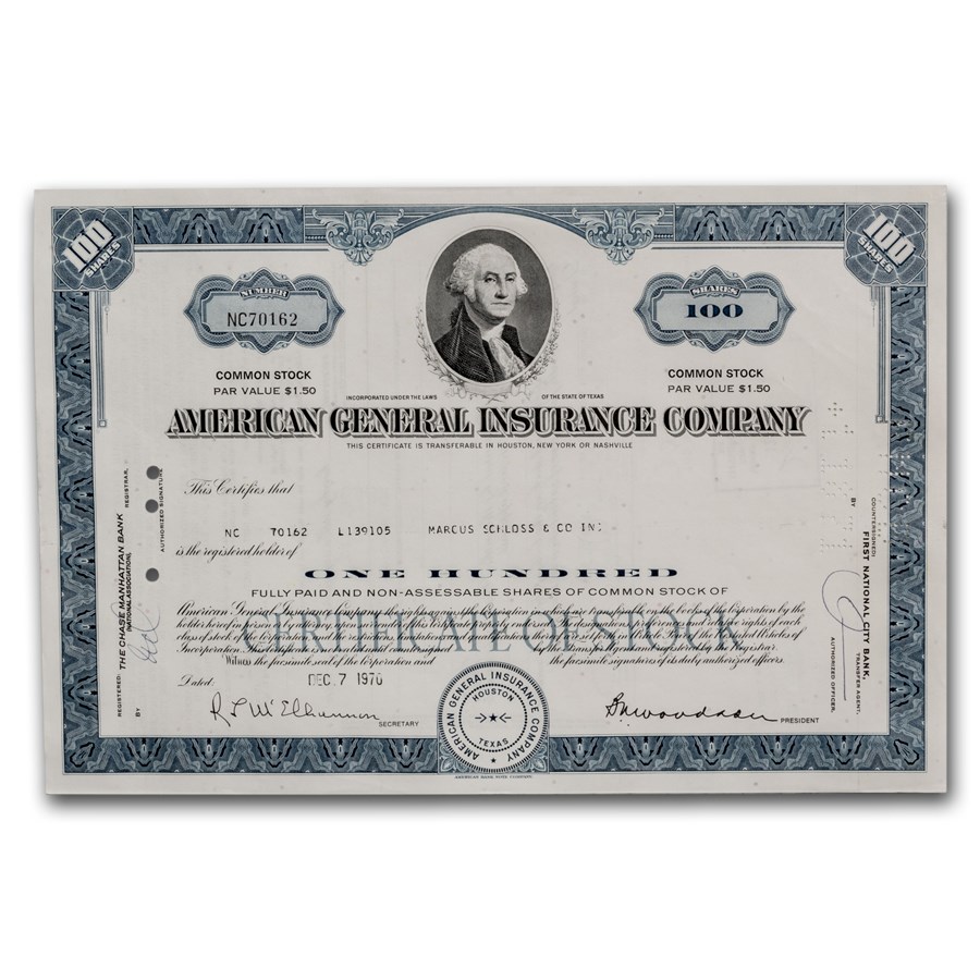 American General Insurance Company Stock Certificate