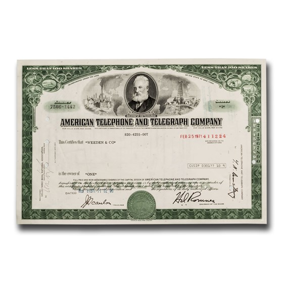 American Telephone and Telegraph Company Stock Certificate (Bell)