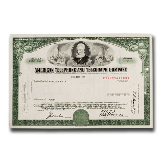 American Telephone and Telegraph Company Stock Certificate (Bell) American Telephone and Telegraph Company Stock Certificate (Bell)