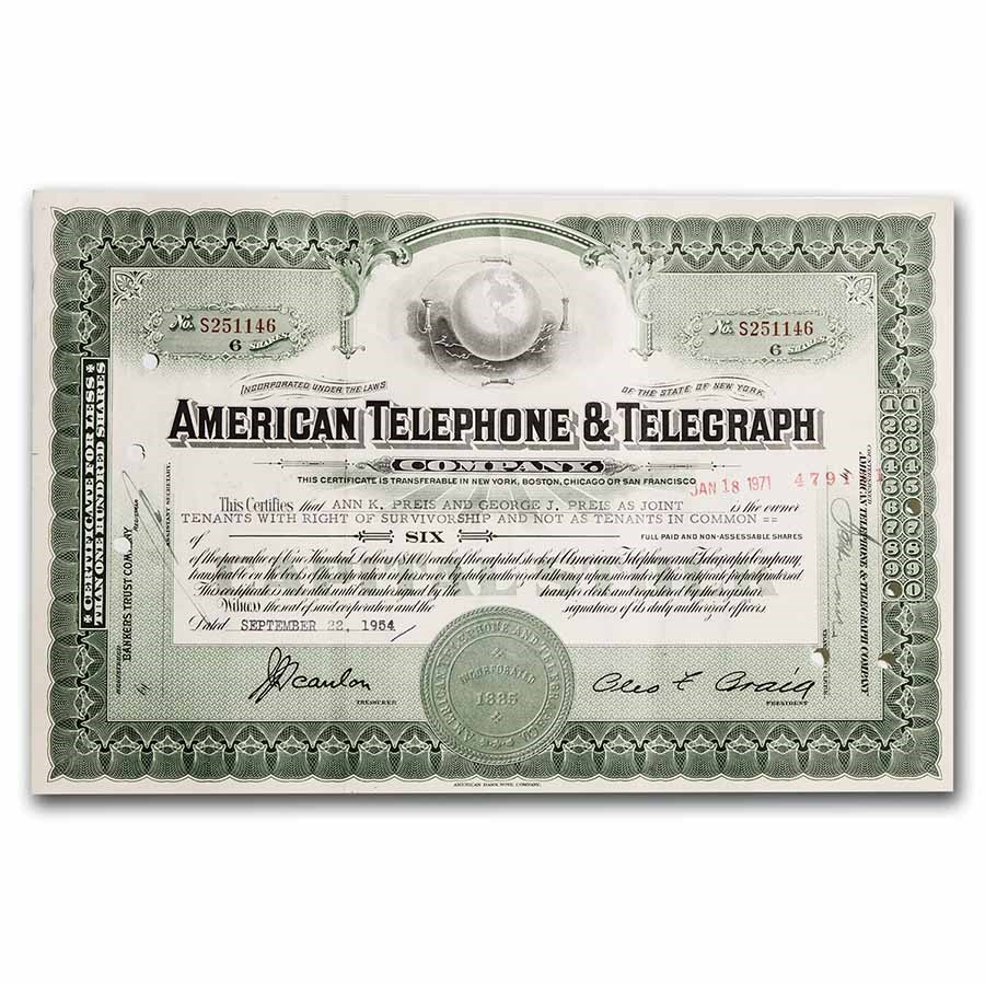 American Telephone and Telegraph Company Stock Certificate