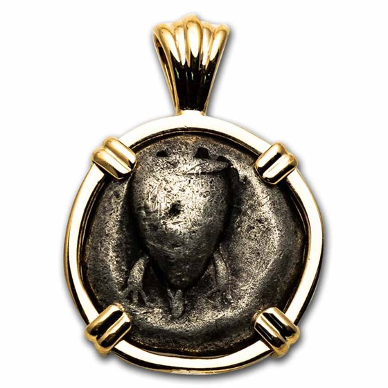 Ancient Greek Aegina AR Stater Sea Turtle 14 K Gold Bezel Ancient Greek Aegina AR Stater Sea Turtle 14 K Gold Bezel