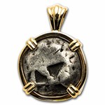 Ancient Greek Aegina AR Stater Sea Turtle 14 K Gold Bezel
