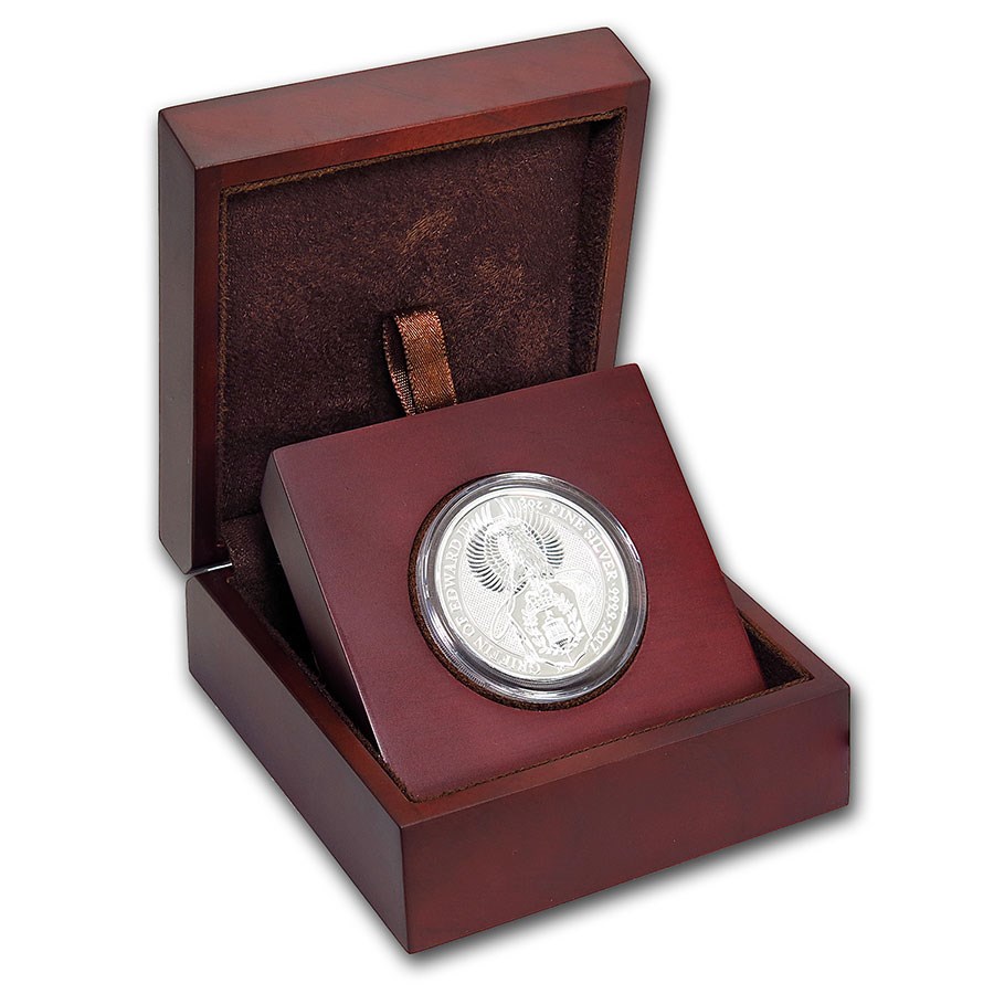 APMEX Wood Gift Box - 2 oz Silver Queen's Beasts Coin