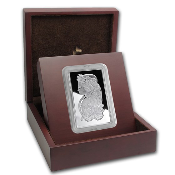 APMEX Wood Gift Box - 250 gram PAMP Suisse Silver Bar (w/Assay)