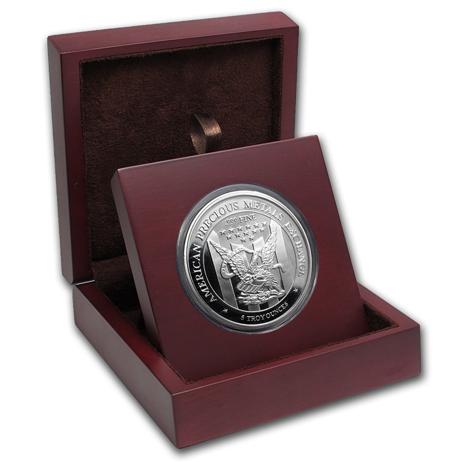 APMEX Wood Gift Box - 5 oz Silver Round APMEX (63.5 mm)