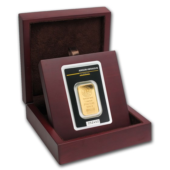 APMEX Wood Gift Box - Argor-Heraeus Gold Bar/Round (w/Assay) APMEX Wood Gift Box - Argor-Heraeus Gold Bar/Round (w/Assay)