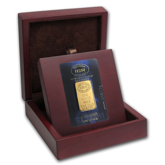 APMEX Wood Gift Box - IGR Gold Bar (w/Assay)
