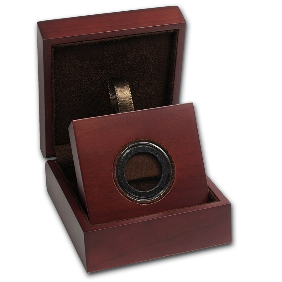 APMEX Wood Gift Box - Includes 25 mm Air-Tite Holder with Gasket