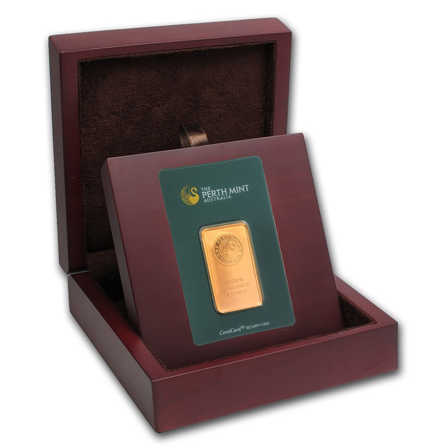 APMEX Wood Gift Box - Perth Mint Gold Bar (w/Assay)