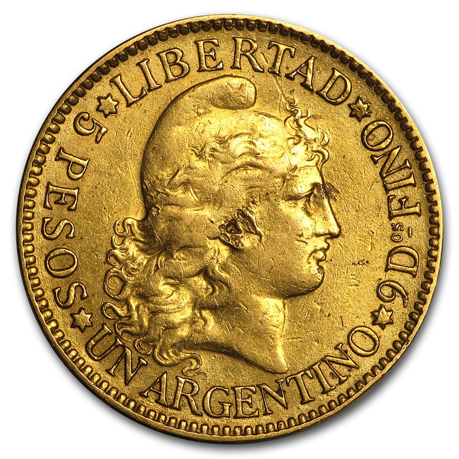 Argentina Gold 5 Peso (Random) Avg Circ