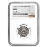Armenia Silver Tram Levon I (1198-1219 AD) MS-62 NGC