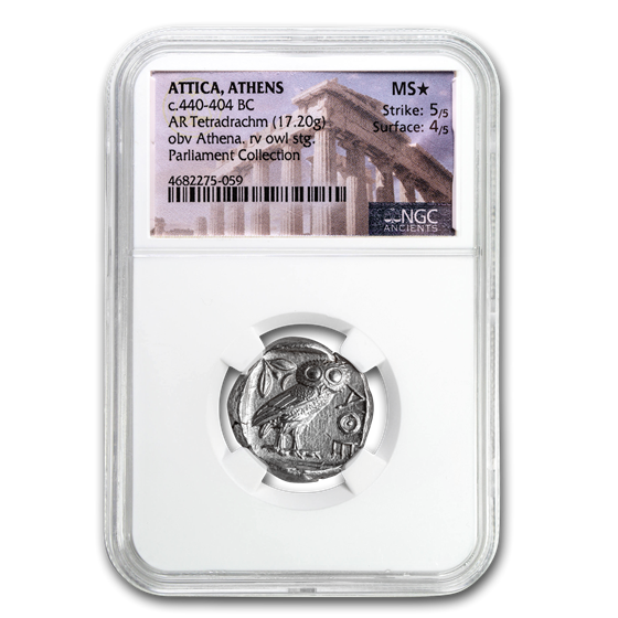 Athens Ag Tetradrachm Owl (440-404 BC) MS* NGC (Parliament Col) Athens Ag Tetradrachm Owl (440-404 BC) MS* NGC (Parliament Col)