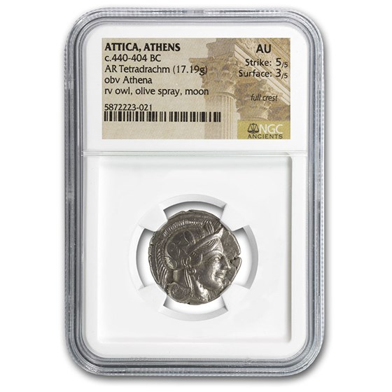 Athens AR Tetradrachm Owl (440-404 BC) AU NGC (Full Crest) Athens AR Tetradrachm Owl (440-404 BC) AU NGC (Full Crest)