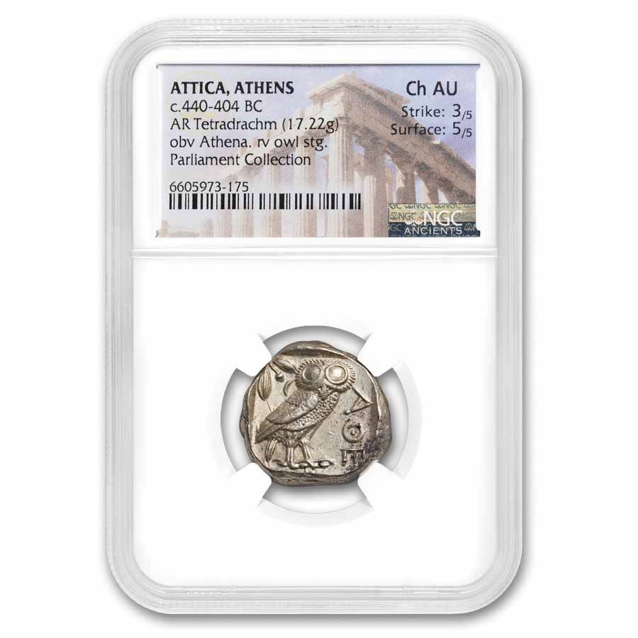 Athens AR Tetradrachm Owl (440-404 BC) Ch AU NGC (Parliament) 3/5