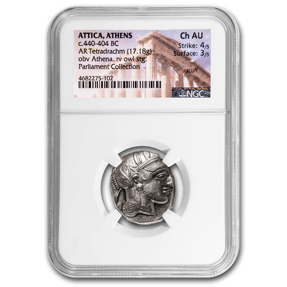 Athens AR Tetradrachm Owl (440-404 BC) Ch AU NGC (Scuff) Athens AR Tetradrachm Owl (440-404 BC) Ch AU NGC (Scuff)