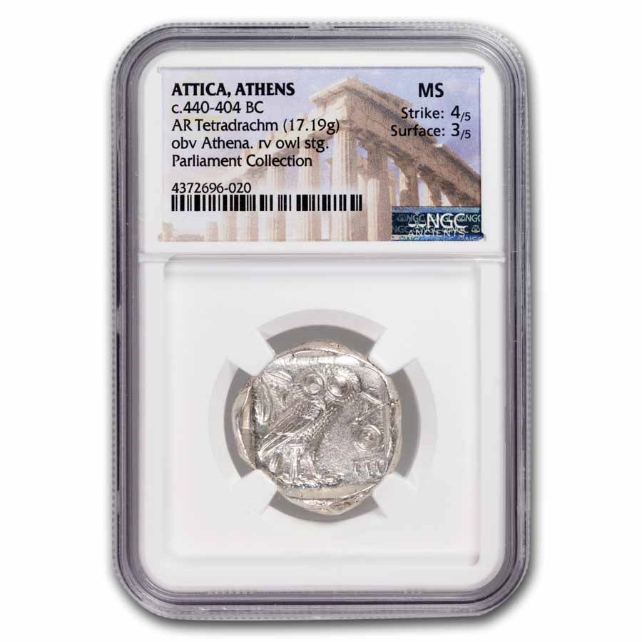 Athens AR Tetradrachm Owl 440-404 BC MS NGC (Parliament Col) 4/3