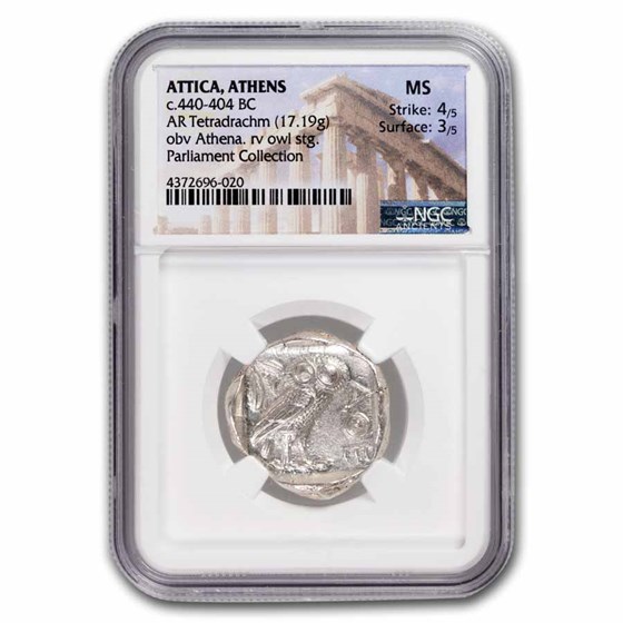 Athens AR Tetradrachm Owl 440-404 BC MS NGC (Parliament Col) 4/3 Athens AR Tetradrachm Owl 440-404 BC MS NGC (Parliament Col) 4/3