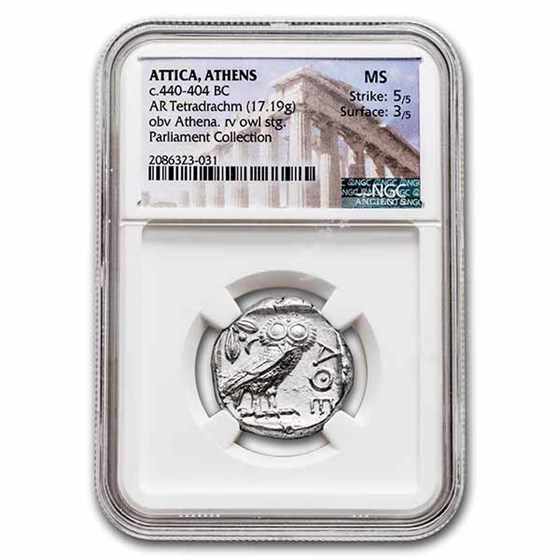 Athens AR Tetradrachm Owl (440-404 BC) MS NGC (Parliament Col) Athens AR Tetradrachm Owl (440-404 BC) MS NGC (Parliament Col)