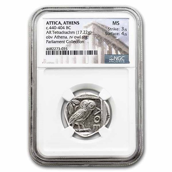 Athens AR Tetradrachm Owl (440-404 BC) MS NGC (Parliament Col) Athens AR Tetradrachm Owl (440-404 BC) MS NGC (Parliament Col)