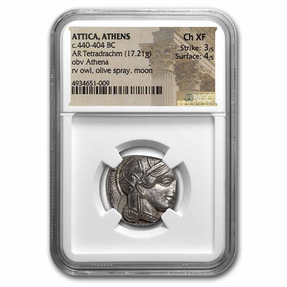 Athens Silver Tetradrachm Owl (440-404 BC) Ch XF NGC (3/5,4/5) Athens Silver Tetradrachm Owl (440-404 BC) Ch XF NGC (3/5,4/5)