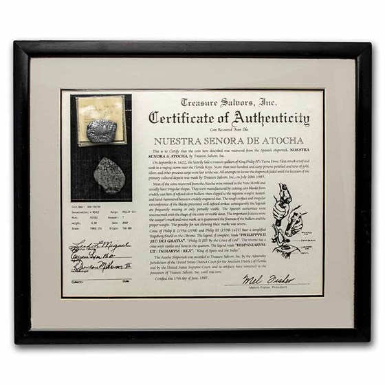 Atocha Shipwreck Silver 4 Reales Grade 3 (Framed w/COA) Atocha Shipwreck Silver 4 Reales Grade 3 (Framed w/COA)